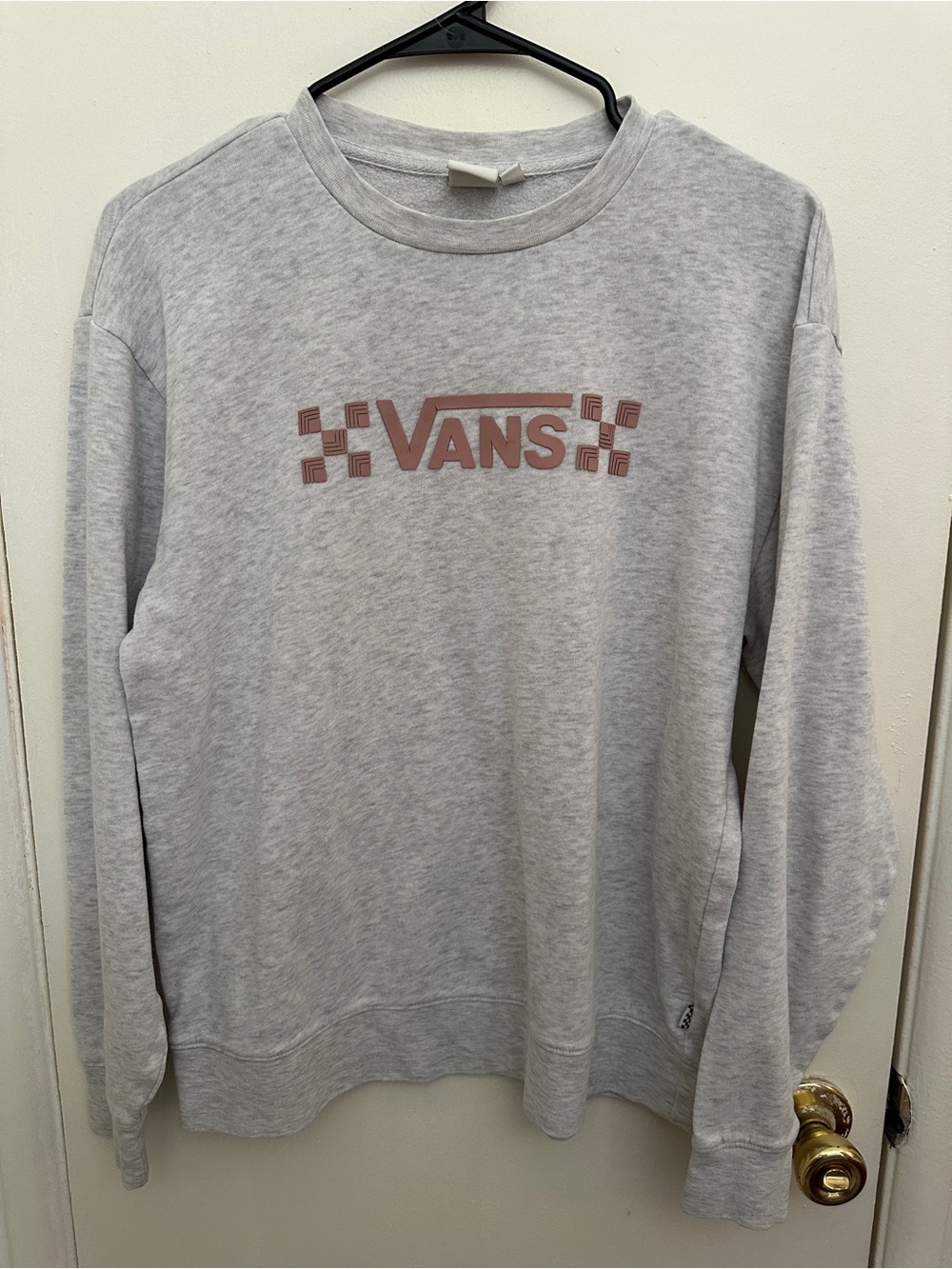 Vans Light Gray Crewneck with Muted Pink Logo